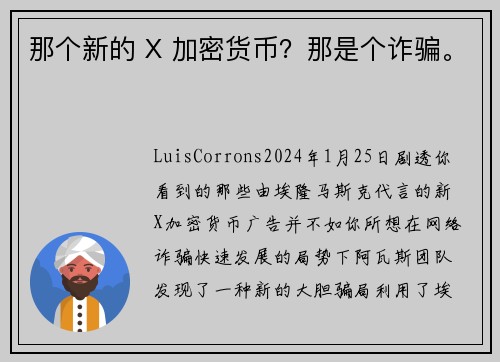 那个新的 X 加密货币？那是个诈骗。